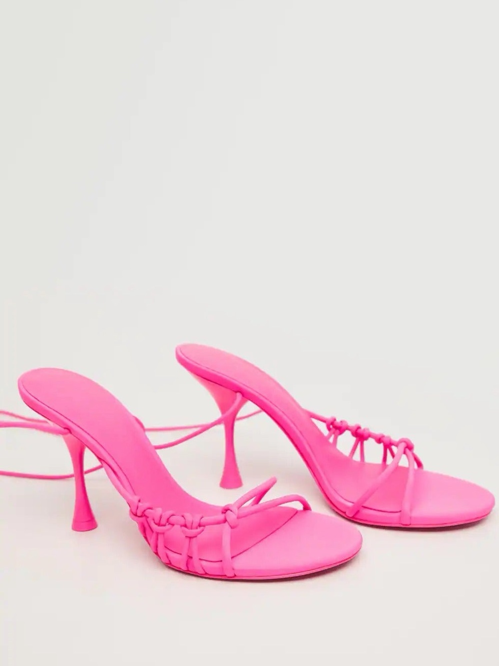 NEW! Mango Neon Pink Lace-Up Stiletto Sandals